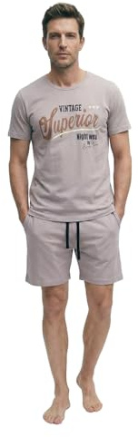 Henry Terre Herren Pyjama Set Kurz Shorty Paul Nightwear Schlafanzug M-5XL Baumwolle Shorts & Kurzarm-Shirt Sportliches Design Sommerschlafanzug Vintage Aufdruck