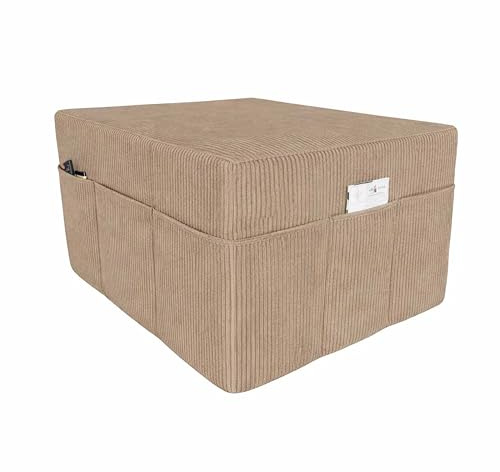POKAR Husse für 3-teilige Klappmatratze 80x195x15 cm | Bezug aus edlem Cord mit Seitentaschen | Sitzhocker Funktion und Schutzhülle für Faltmatratze | Waschbar | Oeko-TEX | Made in EU | Beige