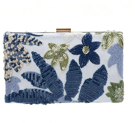 EVEOUT Damen Pailletten-Stickerei Clutch Tasche Blumen Abendtasche mit Schulterkette Elegant Box-Clutch für Hochzeit Party Abschlussball