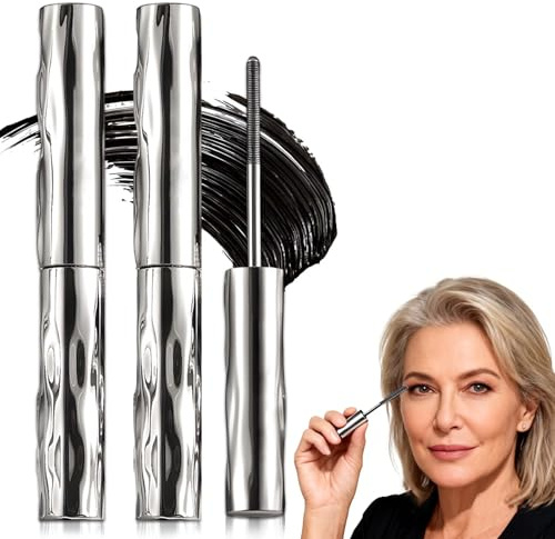 Iron Eye Mascara 2er Pack, Wimperntusche Für Ältere Frauen, Wimperntusche mit Metallbürste Schwarz – Wasserfest, 3D Volumen & Länge, Klumpenfrei, Wischfest, Für Reife Augen