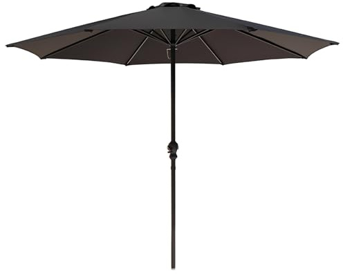 Générique Parasol droit d'extérieur noir de 270 cm, parasol de terrasse à 8 baleines, anti vent, structure en acier, toile en polyester, ombrelle pour jardin, piscine, patio