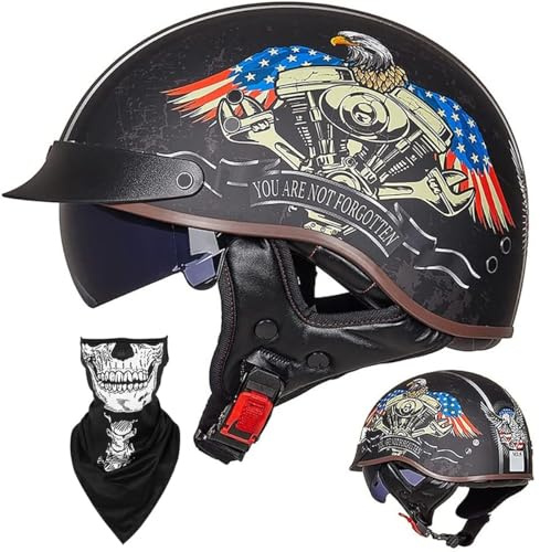 Caschi Cromwell Vintage Casco Aperto For Moto Retrò - Mezzo Casco Omologato ECE DOT Con Visiera Resistente Ai Raggi UV, Vestibilità Regolabile, Design Aerodinamico