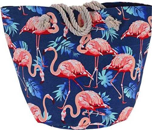 Strandtasche Flamingo Beach mit Druckknopf- Badetasche Shopper Tasche 51x30x36 blau