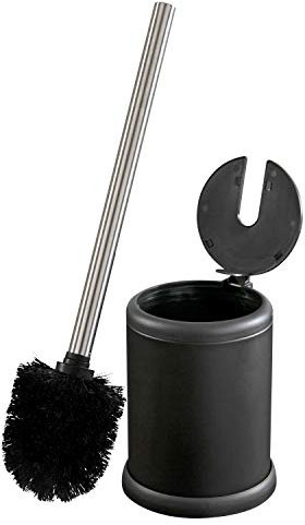 Bath Bliss Toilet Bowl Brush and Holder with Self Closing Lid, Space Saver, Deep Cleaning, Finger Print Proof Finish, Hygienic, Iron, Matte Black, 1 Pack
