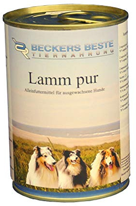 Beckers Beste Tiernahrung - getreidefrei Hundefutter Lamm pur 12x 410 g - Nassfutter für Hunde - Dosenfutter Allergie – Barf verzehrfertig- für große & kleine Hunde