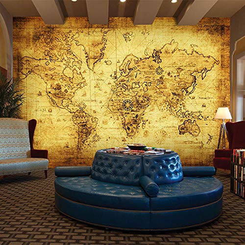 Seamless Large Wallpaper European Retro Nautical map World map Non-Woven Wallpaper Office Study Background Wall Wallpaper Grey Wall Sticker border-200cm×140cm