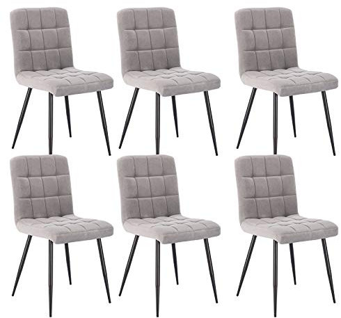 Lestarain Esszimmerstühle 6er Set Küchenstuhl Polsterstuhl Wohnzimmerstuhl Samtstuhl Sessel mit Rückenlehne, Metallbeine, Sitzfläche aus Samt, Hellgrau