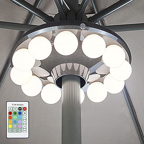 HONWELL Luz para sombrilla de patio, 12 bombillas LED de plástico para sombrilla, Luz de patio al aire libre que funciona con pilas con temporizador, control remoto para sombrilla, tiendas