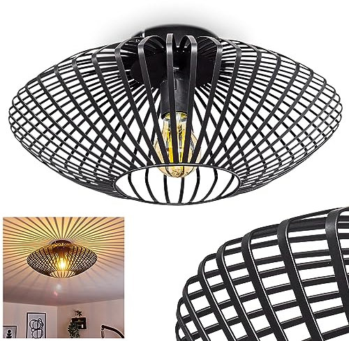 HOFSTEIN Deckenleuchte Wemude, Deckenlampe – Moderne schwarze Metall Lampe, 1-flammig E27, Spannender Lichteffekt durch Gitter-Optik, Ø 40 cm – Schlafzimmer, Esszimmer, Küche, Flur