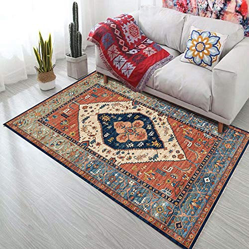 Tappeti in stile persiano della Boemia Tappeto antiscivolo per soggiorno Camera da letto Studio Tappeti rettangolari Boho Marocco Tappetini etnici tapis-Arancio blu 50x80cm