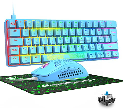 Tastatur-Maus-Set, Mechanische Tastatur, Blau Schalter Keyboard, Multimedia-Tasten, Beleuchtung Hintergrundbeleuchtung & RGB-Gaming-Maus, 6 Tasten,Einstellbare DPI,Ergonomisch,für PS4 PS5 PC Mac Xbox