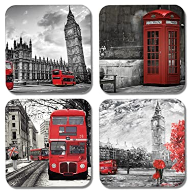 DV DESIGN Untersetzer London 77912, quadratisch, Rot, 4 Stück