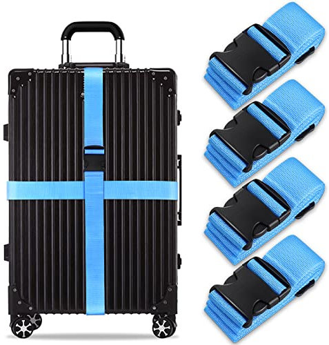Luggage Suitcase Straps Set, Travel Accessories Thickened Luggage Belt with Quick Release Buckle, Adjustable Black Travel Luggage Straps for Suitcase Baggage (Blue, 4 PCS Set)