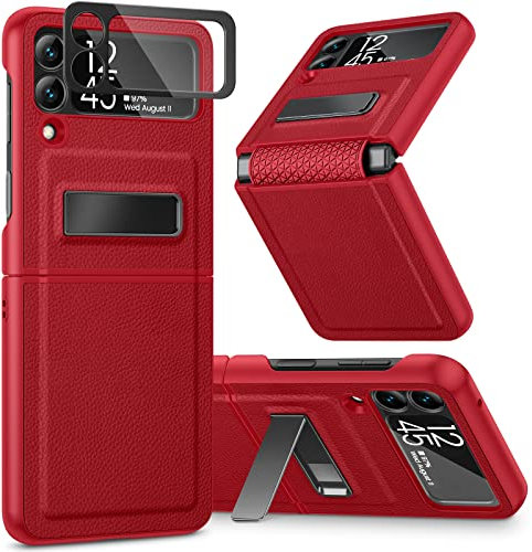 Caka Galaxy Z Flip 3 5G Kickstand Case - Heavy Duty Shockproof Protection, Hinge Protection, Wireless Charging, Red