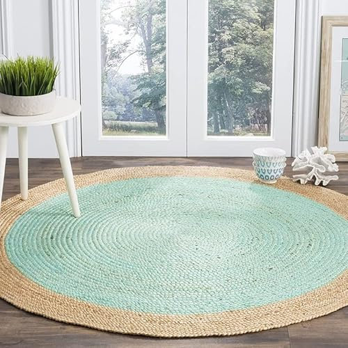 DNR Teppich aus indischer Naturfaser, 270 x 270 cm, rund, Wolle, gewebter Teppich, oval