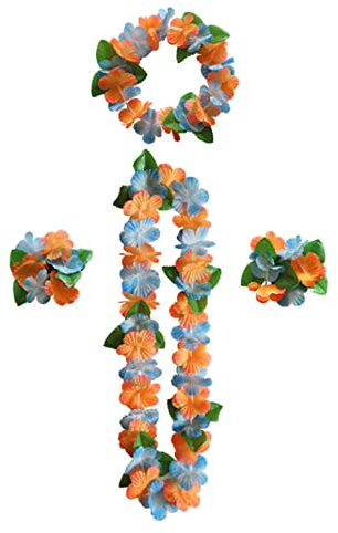 duoyif Blumenketten Hawaii Deko Kranz, Hawaii Kette Blumen Halskette, Tropische Strandgirlande, Hawaiianisches Blumenketten für Strandpartys St. Patricks Ostern Karneval Oktoberfest (Blau Gelb)