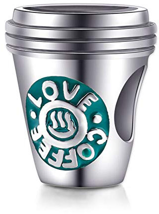 Coffee Cup Charms fit Pandora Valentines Bracelet/Necklace, 925 Sterling Silver I Love Coffee Mug Beads Starbucks Cafe Charm, Gift for First Mothers Day/Christmas/Grandma/Mum