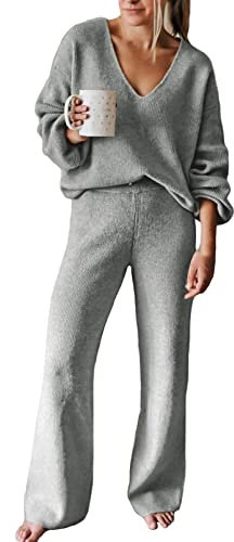 Viottiset Damen Lässiger Lockerer Pyjama Trainingsanzug Sweatshirts 2-Teilige Outfits Übergroßes Lounge-Set Hellgrau XL