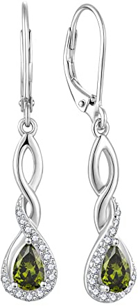 FJ Damen Ohrringe Geburtsstein 925 Sterling Silber Infinity Unendlichkeit Hängend Ohrringe Schmuck Geschenke für Damen Frauen Mutter Freundin Mama
