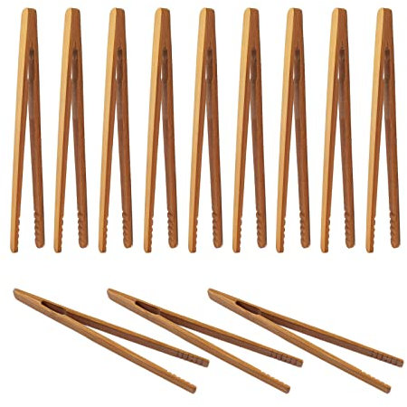 12 Stück Bambus Zange Holz Kochen Toastzange Wiederverwendbar Küchenzange Grillzange für Küche Tee Gegrilltes Fleisch Brot Gebäck, 18cm
