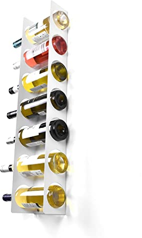 Okunai Steel Wall Mounted Cabinet Narrow Wine Rack - Durable, Tall Vertical Bottle Holder Storage - Small Wine Rack for Bar, Home, Wine Cellar, Kitchen (White - 7 Bottle Capacity)