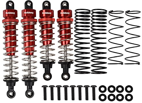 RC-Zubehör 4 STÜCKE Aluminium Front- und Heckstoßdämpfer-Dämpfer-Kit for Tamiya DT-02 DF-02 DT-03 TT-02B 1/10 RC Buggy Car Chassis Upgrade Parts (Color : Rood)