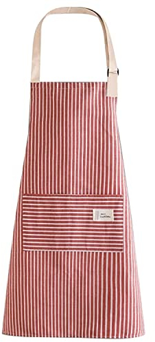 LECTNORE Grembiule con pettorina a righe, grembiuli da cucina da chef Grembiule regolabile con 2 tasche Grembiule da cucina Grembiule in cotone per donna/uomo (rosa scuro)