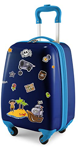 Hauptstadtkoffer - for Kids - Kindergepäck + Reflektierende Aufkleber Piraten, Kinderkoffer, Hartschalenkoffer, Reise Trolley für Kinder, Handgepäck, 24 Liter, Dunkelblau