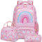 Kimwadalh Mochila Arcoiris Niña Mochila Primaria Escolar Niñas Set de Mochila Colores Niña,Mochila Infantil + Bolsa de Almuerzo + Estuche