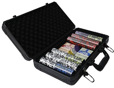 THUNDERBAY Poker-Set, 14 g, 300 Stück, 14 g, Tonverbund-Chips mit Aluminiumgehäuse, zwei Spielkartendecks, vollständiger Satz Knöpfe und 5 Würfel für Poker, Texas Hold'em, Blackjack, Casino-Spiele zu