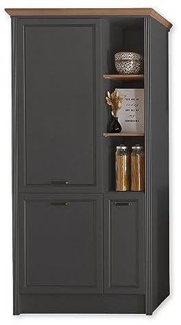 JASMIN Moderner Einbauschrank für Kühlschrank in Graphit, Artisan Eiche Optik - Geräumiger Hochschrank Küchenschrank mit viel Stauraum - 104 x 216,5 x 61 cm (B/H/T)