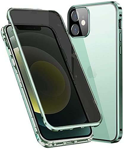 Fiokxie Anti-Peep Hülle Kompatibel mit iPhone 15, Magnetische Adsorption Anti-Spy Handyhülle 360 Grad Metall Case Privat Screen Schutz Gehärtetes Glas Schutzhülle Anti-Spähen Case Cover,Grün