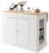 GiantexUK Kitchen Island, Extendable Kitchen Cabinet Sideboard with Rubber Wood Countertop, 2-Door Cabinet, Drawers, Adjustable Shelves & Side Racks, Storage Cupboard for Dining Living Room (White)
