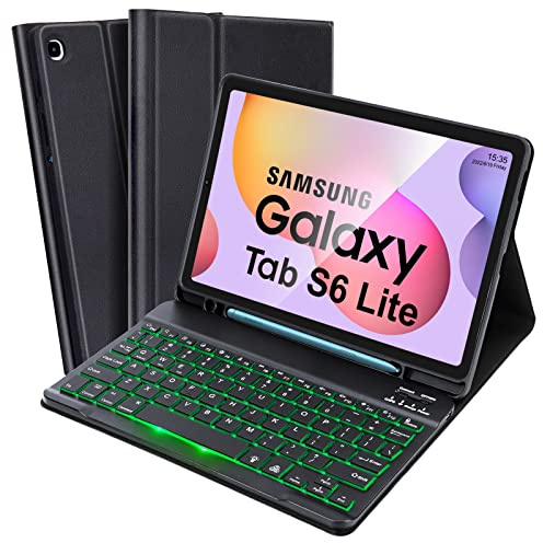 SOPPY Backlit Keyboard Case for Samsung Galaxy Tab S6 Lite 10.4 Inch 2024/2022/2020(SM-P620/P624/P610/P613/P615/P619), Rechargeable Detachable Wireless S6 Lite, Slim Keyboard Case,Black