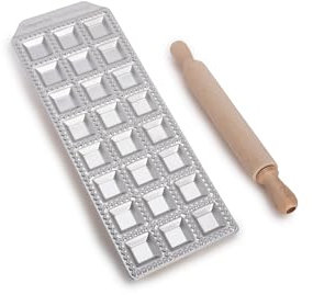 Imperia Raviolamp Linie Titania. Ravioliformen. 100% Made in Italy. Zubehör für Nudelmaschinen. Aluminium-Nudelschneider für frische Pasta. Mit Nudelholz.
