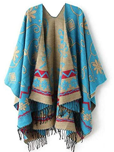 Fell Schal Frauen Schal Poncho Pullover gestrickte Winter Strickjacken Kaschmir Capes Mantel Schal Schal Und Handschuhe Damen (Blue, One Size)