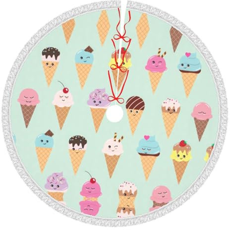 MQGMZ Eistüten Druck Weihnachtsbaum Rock Durable Xmas Tree Skirt Decor Home Holiday Party Tree Mat