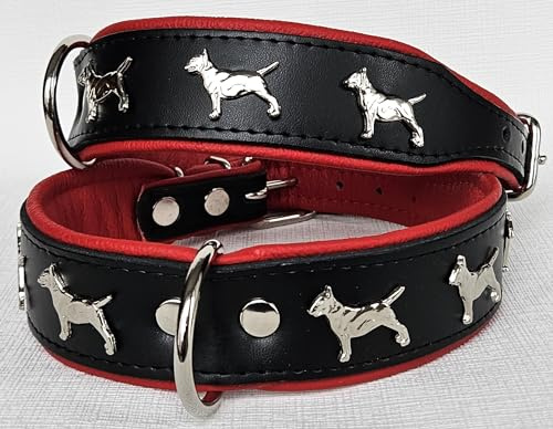 Bullterrier HUNDEHALSBAND - Halsband, Halsumfang 42-50cm Leder Schwarz; Braun/Cognac; ROT-Schwarz, Blau (Schwarz-Rot)