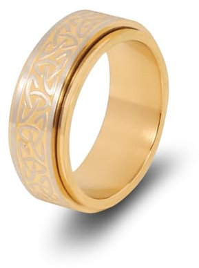 Mesnt Anxiety Relief Ring, Männer Ring aus Edelstahl 7,8MM Fidget Spinner Ring mit keltischen Knoten Muster, Gold, Größe 57 (18.1)