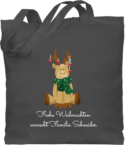 Baumwolltasche - Frohe Weihnachten wünscht Name mit Rentier - Unisize - Dunkelgrau - weihnachtstaschen aus stoff weinachts jutetasche personalisierte weinachten jute weihnachtliches tasche