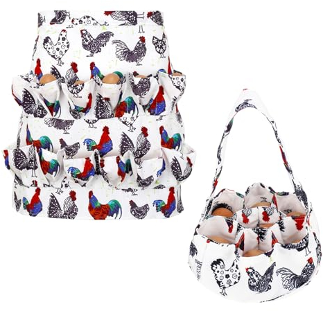 XLSXEXCL Eiersammelschürze und Korb, 12 tiefe Taschen, Hühnereierschürze und 7 tiefe Taschen, Hühnereierkorb, Eierschürze für frische Eier, Eiersammel-Schürze, Ernte-Schürze, Krawatte: 78 cm (M)