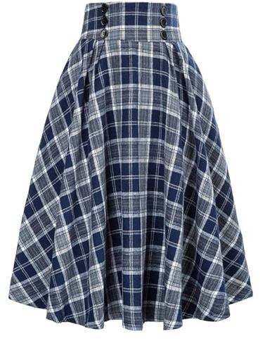 Jupe longue pour femme - Jupe trapèze vintage - Jupe écossaise décontractée - Jupe swing - Style rétro années 50 - Rockabilly - Longueur genou - Jupe festive élégante - Jupe d'hiver - Taille haute -