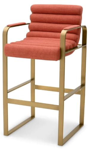 Casa Padrino Luxus Barstuhl mit Armlehnen Orange/Messing 53,5 x 57,5 x H. 107 cm - Gepolsterter Edelstahl Barhocker - Bar Möbel - Luxus Möbel - Luxus Qualität