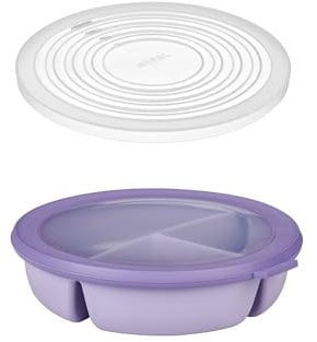 Mepal – Bento-Schüssel Starter-Set inkl. Mikrowellendeckel, Multischale mit 3 Fächern, rund Cirqula – Frischhaltedose luftdicht – Meal-Prep-Boxen & Vorratsdosen – Vivid lilac