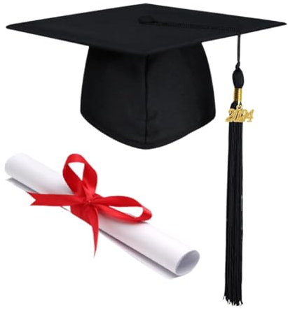 MSPEBEC 2024 Abschlussgeschenke, Abschlusskappen, Bachelor-Hut, Doktorhut, Bachelor-Geschenk als Abschlussfeier der Universität mit Quastenanhänger und roter Schleife(schwarze Quaste)