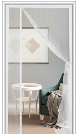 Zanzariera Magnetica Porta 110x225 cm Tenda Magnetica Zanzariera Chiusura Magnetica, Varie Misure, Porta del Patio Porta del Balcone, Bianco