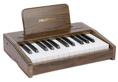 JALOKEE Teclado de piano infantil, piano digital para niños, instrumento musical educativo de juguete, Juguete de madera para niños y niñas mayores de 3 años (Nogal, 25 Teclas)