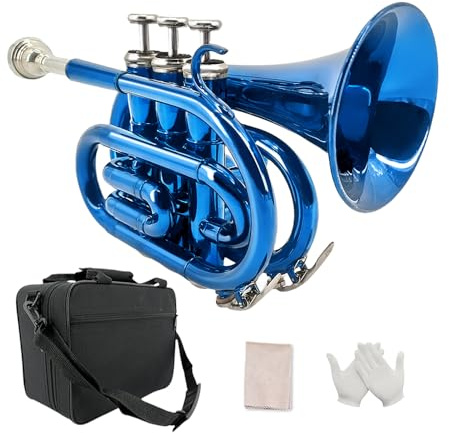 YoungMonic Bb Standard Pocket Trompeten für lackierte Kupfertrompete mit 7 C Mundstück, Hartschalenkoffer Taschentrompete Messing Trompete im Taschenformat