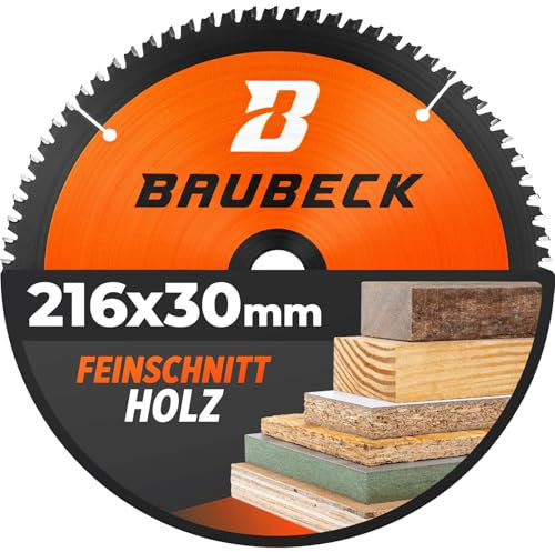 BAUBECK Sägeblatt 216x30 - Holz Feinschnitt - Kreissägeblatt 216x30 für Holz - Sägeblatt 216 kompatibel mit Metabo KGS 216, Bosch GCM 8 uvm.