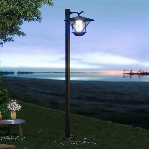Timisea 1 lampadaire solaire d'extérieur de 150 cm, poteau lumineux noir classique en aluminium, lampe solaire étanche pour allée, terrasse, jardin, pelouse, cour, allée